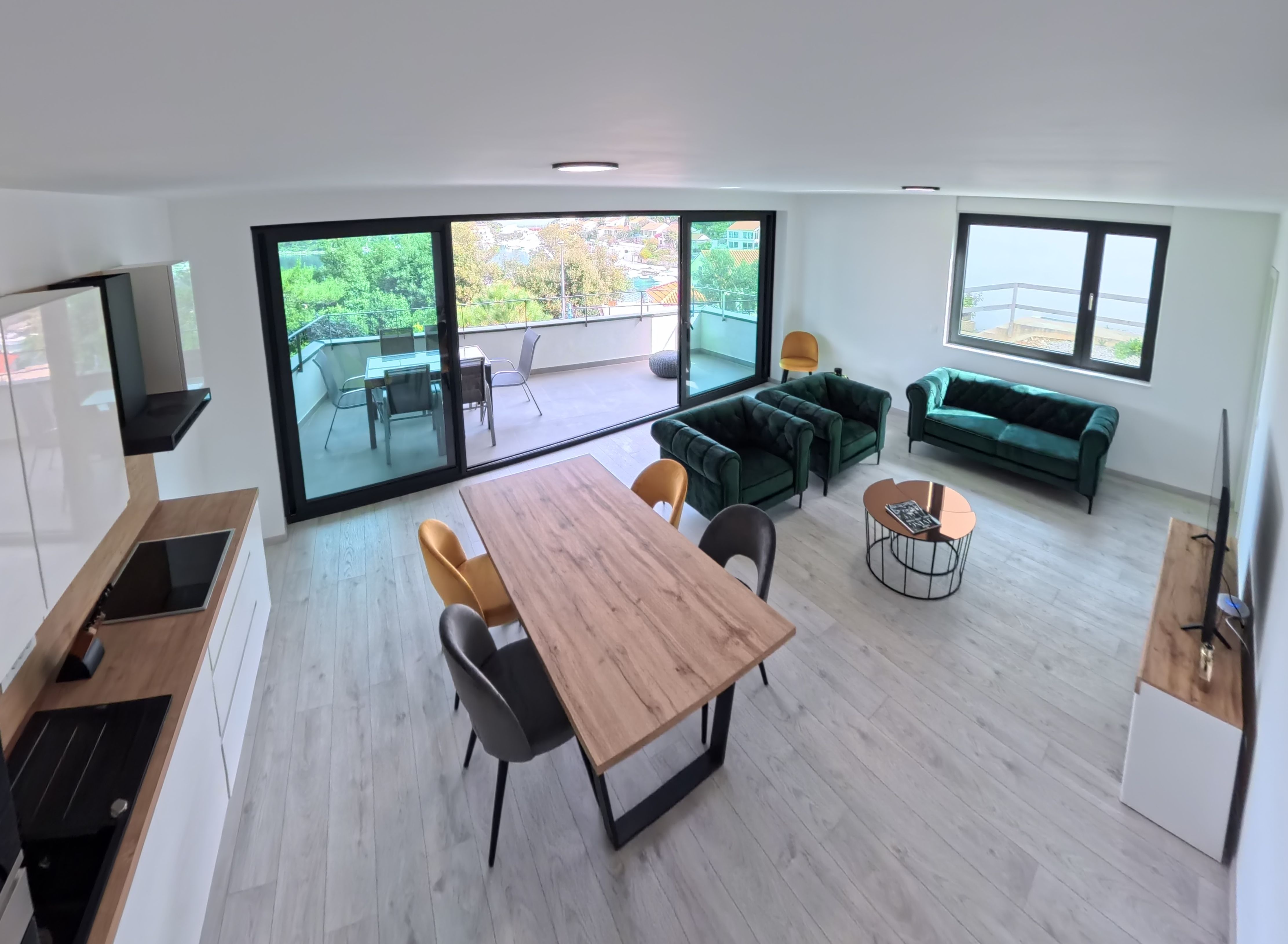 Modern living room area with modern couch