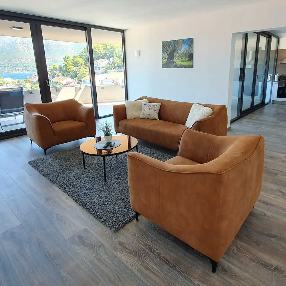 Modern living room area with modern couch