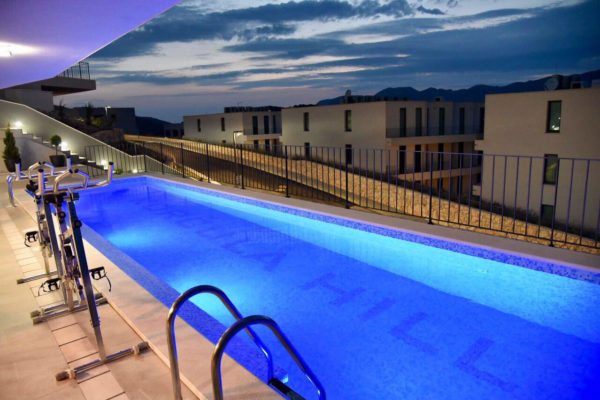 korcula holiday pool at night in Croatia