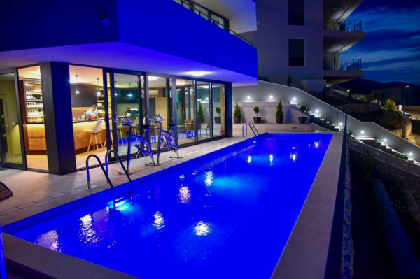 korcula holiday pool at night